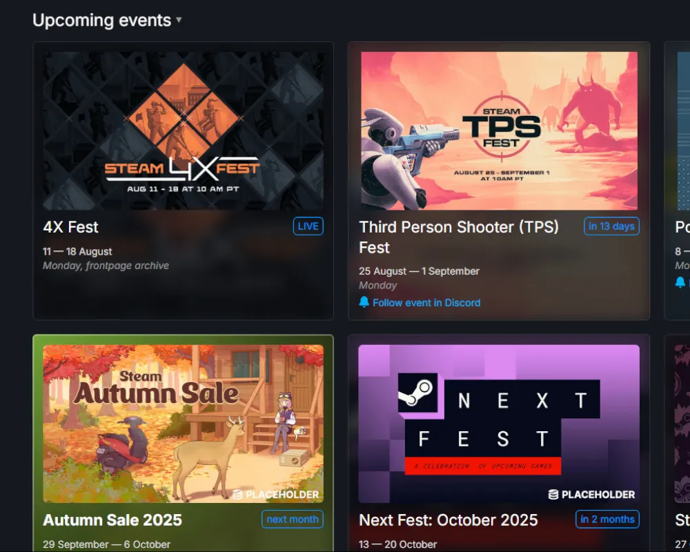 Calendario de ofertas de Steam: las rebajas de Valve