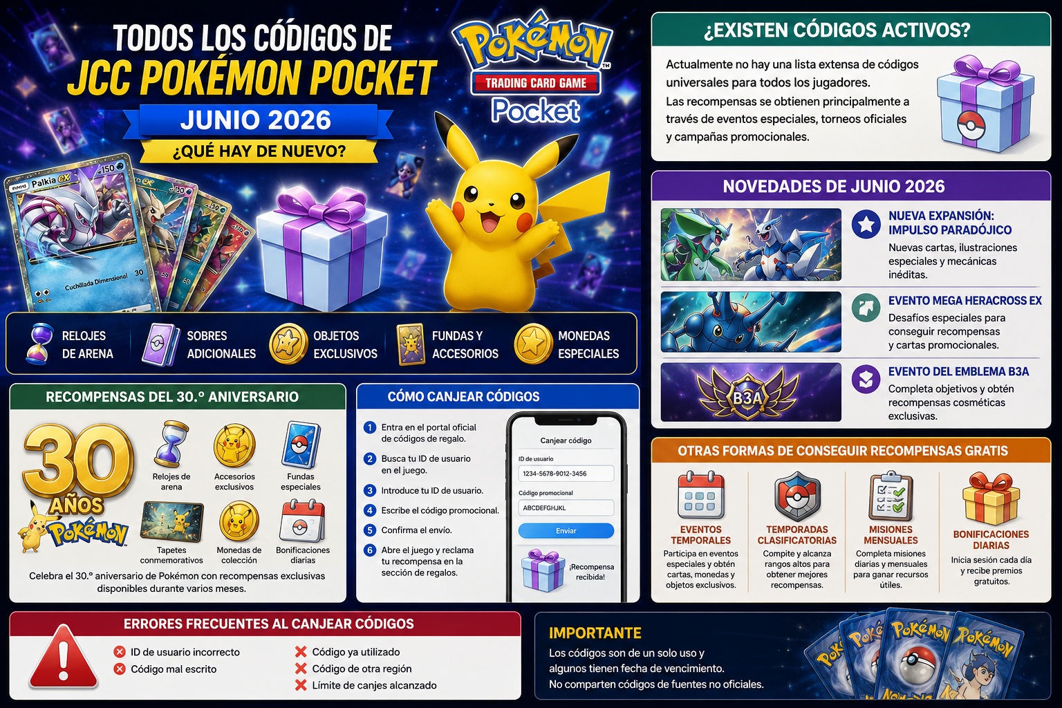 Códigos de JCC Pokémon Pocket junio 2026: guía completa